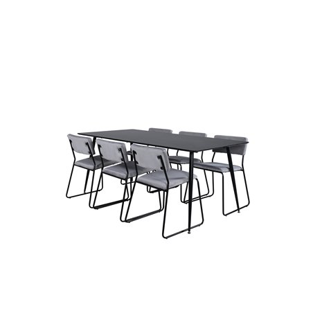 Silar Dining Table - 180 cm - Black Melamine / Black Legs+Kenth Chair - Black / Light Grey Velvet_6