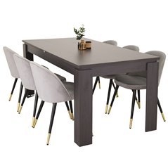 Lind Dining Table 180*90*H78 - Black Oak, Velvet Dining Chair Brass - Light Grey / Black_6