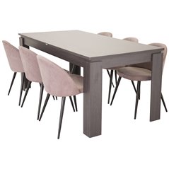 Lind Dining Table 180*90*H78 - Black Oak, Velvet Dining Chair Corduroy - Pink / Black_6