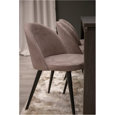 Lind Dining Table 180*90*H78 - Black Oak, Velvet Dining Chair Corduroy - Pink / Black_6