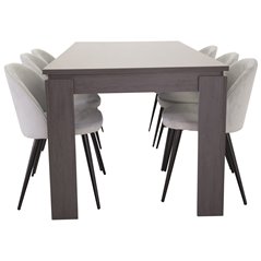 Lind Dining Table 180*90*H78 - Black Oak, Velvet Dining Chair Corduroy - Light Grey / Black_6