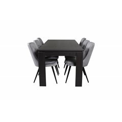 Lind Dining Table 180*90*H78 - Black Oak, Velvet Deluxe Dining Chair - Light Grey / Black_6