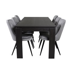 Lind Dining Table 180*90*H78 - Black Oak, Velvet Deluxe Dining Chair - Light Grey / Black_6