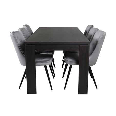 Lind Dining Table 180*90*H78 - Black Oak, Velvet Deluxe Dining Chair - Light Grey / Black_6