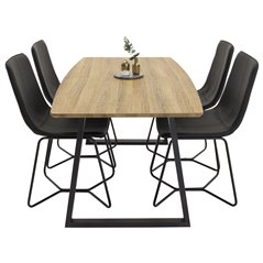 Inca Dining table - Wood / Black, X-Chair - Black / Black_4