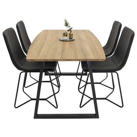 Inca Dining table - Wood / Black, X-Chair - Black / Black_4