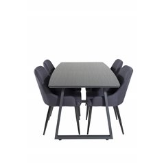 Inca Extentiontable - Black top / black Legs, Plaza Dining Chair - Black Legs - Black Fabric_4