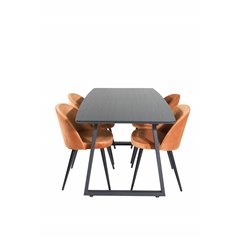 Inca forlængerbord - Sort top / sorte ben, Spisebordsstol i fløjl - Orange / Sort_4