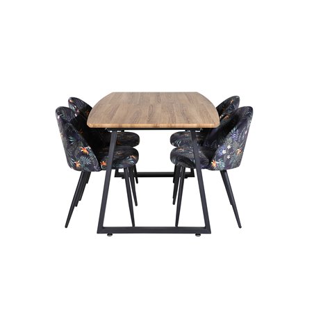 Inca Dining Table - 160/200*85*H75 - Oak / Black, Velvet Dining Chair -  Black Flower fabric_4