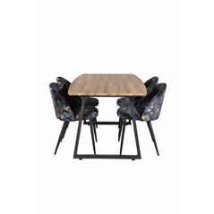 Inca Dining Table - 160/200*85*H75 - Oak / Black, Velvet Dining Chair -  Black Flower fabric_4