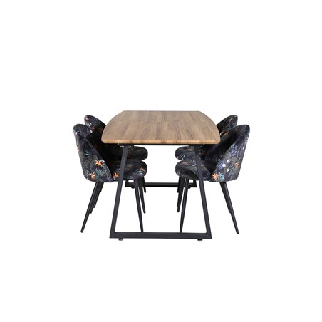 Inca Dining Table - 160/200*85*H75 - Oak / Black, Velvet Dining Chair -  Black Flower fabric_4