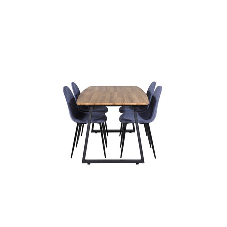 Inca Dining Table - 160/200*85*H75 - Oak / Black, Polar Dining Chair - Black Legs - Blue Fabric_4