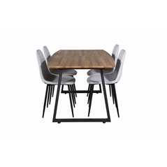 Inca Dining Table - 160/200*85*H75 - Oak / Black, Polar Diamond Dining Chair - Black Legs - Grey Fabric_4