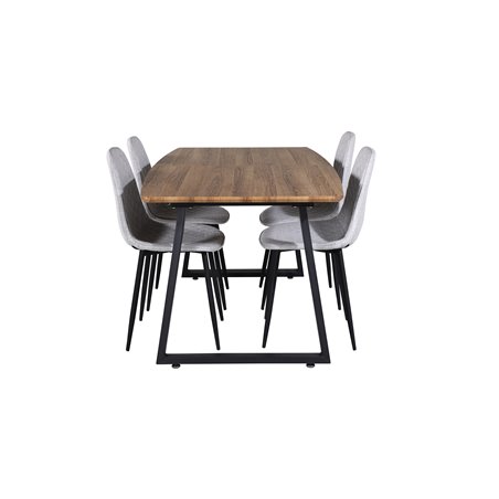 Inca Dining Table - 160/200*85*H75 - Oak / Black, Polar Diamond Dining Chair - Black Legs - Grey Fabric_4