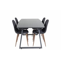Inca Extentiontable - Black top / black Legs, Polar Dining Chair - Walnut Legs - Black Fabric_4