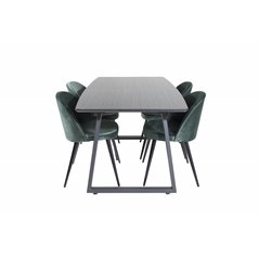 Inca Extentiontable - Black top / black Legs, Velvet Dining Chair - Green / Black_4