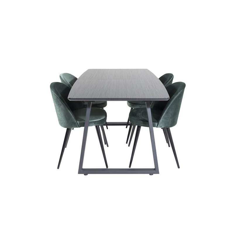 Inca forlængerbord - Sort top / sorte ben, Spisebordsstol i fløjl - Grøn / Sort_4