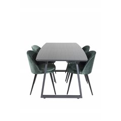 Inca Extentiontable - Black top / black Legs, Velvet Dining Chair - Green / Black_4