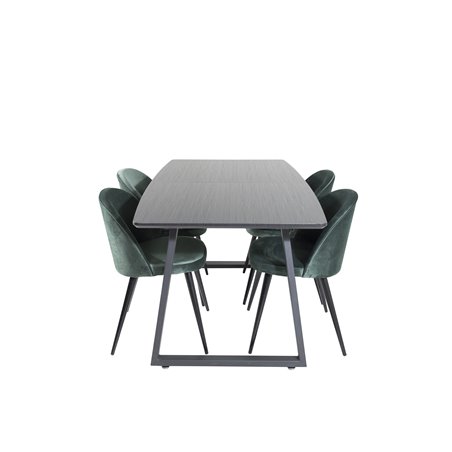 Inca Extentiontable - Black top / black Legs, Velvet Dining Chair - Green / Black_4