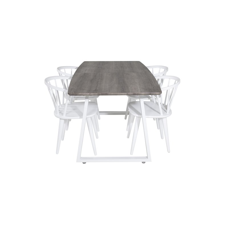 Inca Extentiontable - grey "oak"  / white Legs, Bullerbyn Windsor Dining Chair - White_4