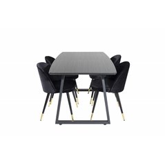 Inca Extentiontable - Black top / black Legs, Velvet Dining Chair Brass - Black / Black_4