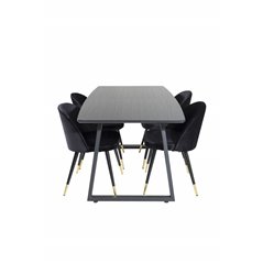 Inca Extentiontable - Black top / black Legs, Velvet Dining Chair Brass - Black / Black_4