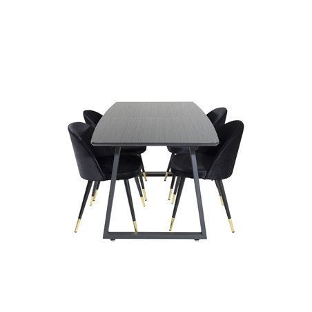 Inca Extentiontable - Black top / black Legs, Velvet Dining Chair Brass - Black / Black_4