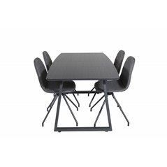 Inca Extentiontable - Black top / black Legs, Polar Dining Chair with Spin function - black Legs - Black PU - Black Stitches_4