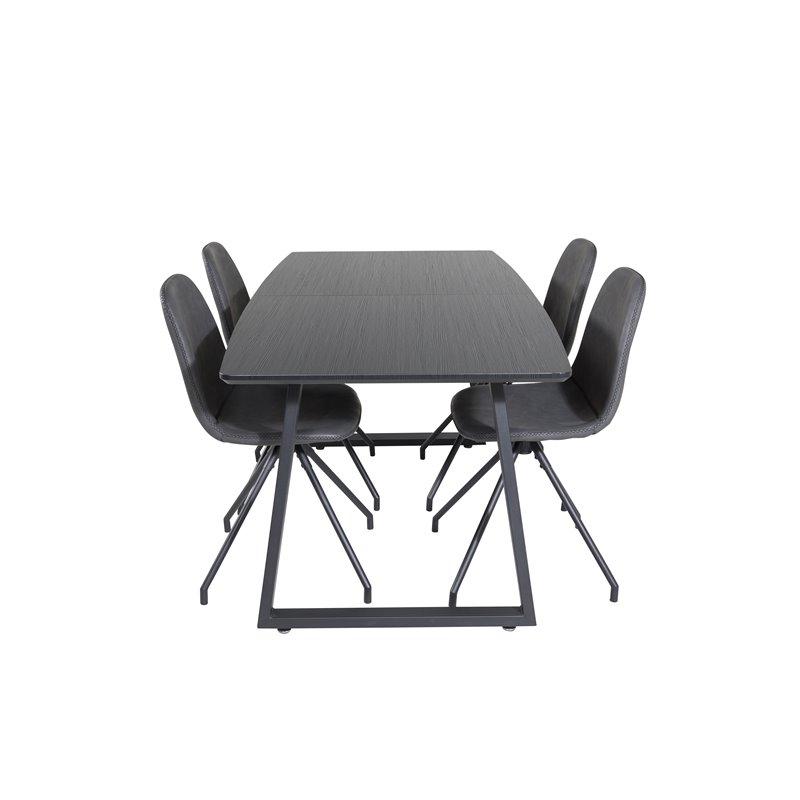 Inca Extentiontable - Black top / black Legs, Polar Dining Chair with Spin function - black Legs - Black PU - Black Stitches_4