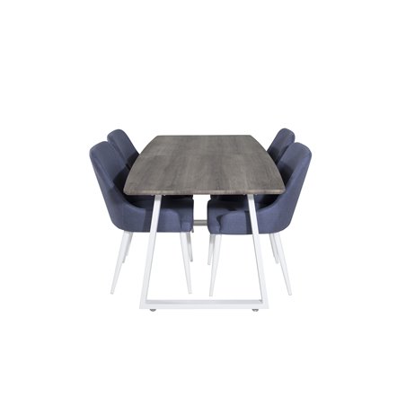 Inca Extentiontable - grey "oak" / white Legs, Plaza Dining Chair - White Legs - Blue Fabric_4