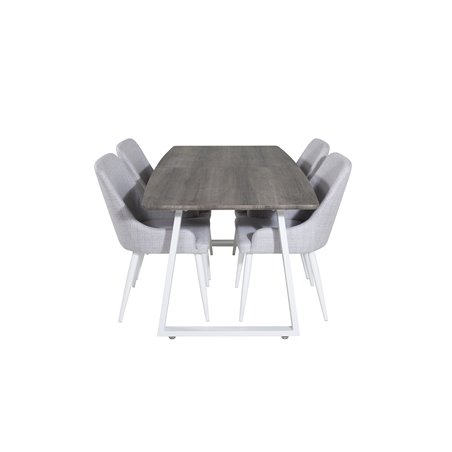 Inca Extentiontable - grey "oak" / white Legs, Plaza Dining chair - White legs - Light Grey Fabric_4