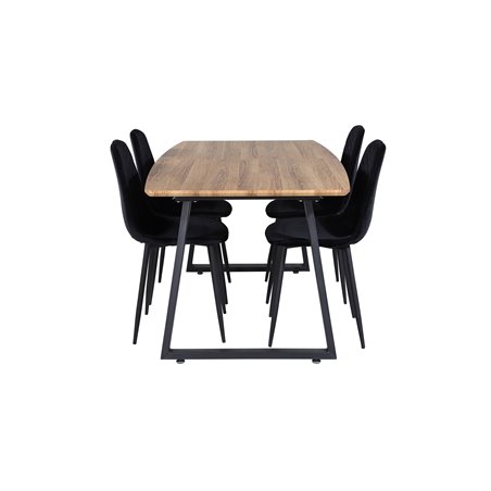 Inca Dining Table - 160/200*85*H75 - Oak / Black, Polar Diamond Dining Chair - Black Legs - Black Velvet_4