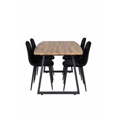 Inca Dining Table - 160/200*85*H75 - Oak / Black, Polar Diamond Dining Chair - Black Legs - Black Velvet_4