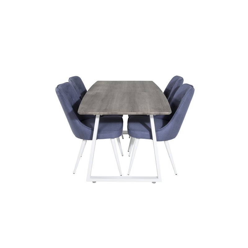 Inca Extentiontable - grey "oak" / white Legs, Velvet Deluxe Dining Chair - White Legs - Blue Fabric_4