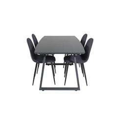 Inca Extentiontable - Black top / black Legs, Polar Dining Chair - Black Legs - Black Fabric_4