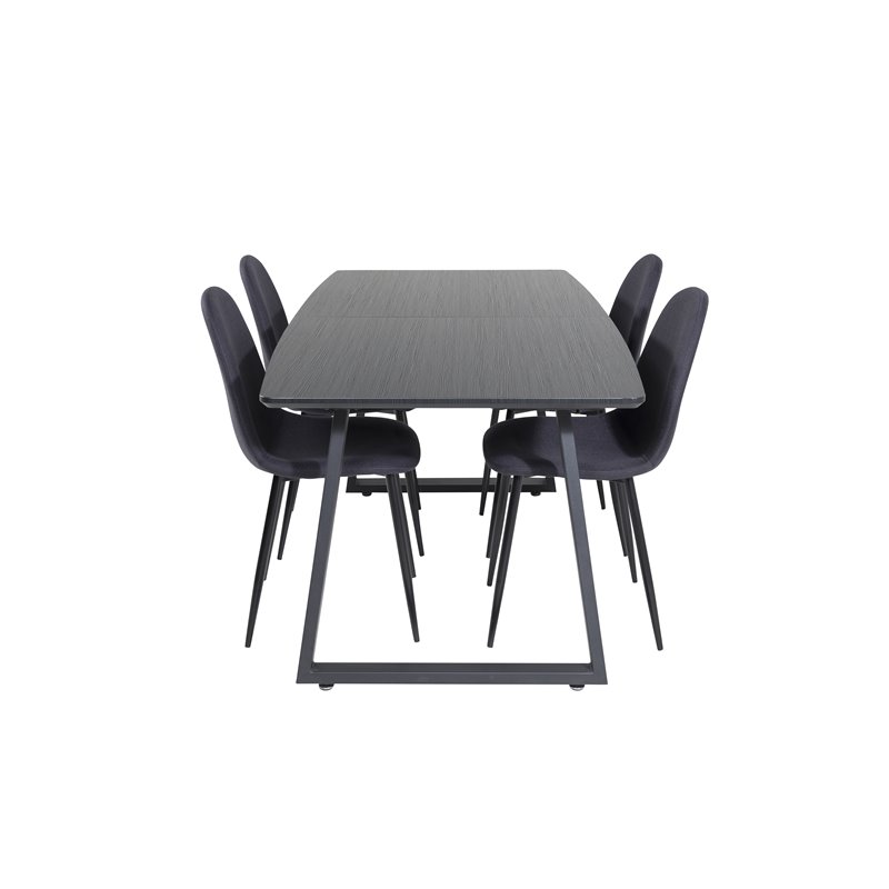 Inca Extentiontable - Black top / black Legs, Polar Dining Chair - Black Legs - Black Fabric_4