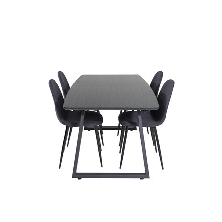 Inca Extentiontable - Black top / black Legs, Polar Dining Chair - Black Legs - Black Fabric_4