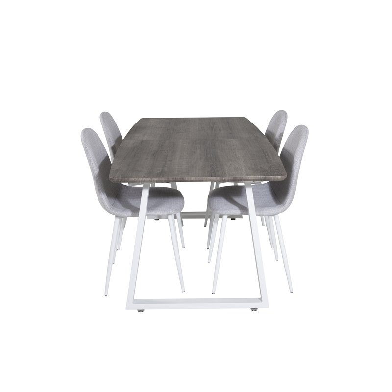 Inca Extentiontable - grey "oak" / white Legs, Polar Dining Chair - White Legs - Light Grey Fabric_4