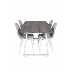 Inca Extentiontable - grey "oak" / white Legs, Polar Dining Chair - White Legs - Light Grey Fabric_4