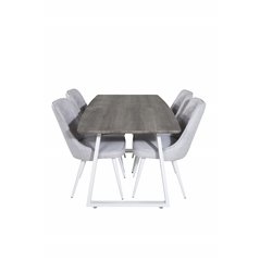 Inca Extentiontable - grey "oak" / white Legs, Velvet Deluxe Dining Chair - White Legs - Light Grey Fabric_4