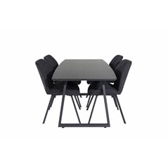 Inca Extentiontable - Black top / black Legs, Gemma Dining Chair - Black Legs - Black Fabric_4