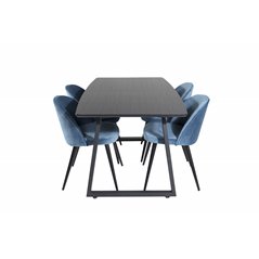 Inca Extentiontable - Black top / black Legs, Velvet Dining Chair - Blue / Black_4