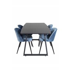 Inca forlængerbord - Sort top / sorte ben, Spisebordsstol i fløjl - Blue / Sort_4