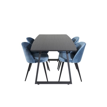 Inca Extentiontable - Black top / black Legs, Velvet Dining Chair - Blue / Black_4
