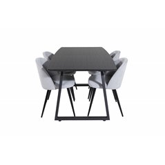 Inca Extentiontable - Black top / black Legs, Velvet Dining Chair Corduroy - Light Grey / Black_4