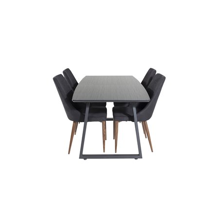 Inca Extentiontable - Black top / black Legs, Leone Dining Chair - Walnut legs - Black Fabric_4