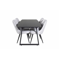 Inca Extentiontable - Black top / black Legs, Velvet Deluxe Dining Chair - Black Legs - Light Grey Fabric_4