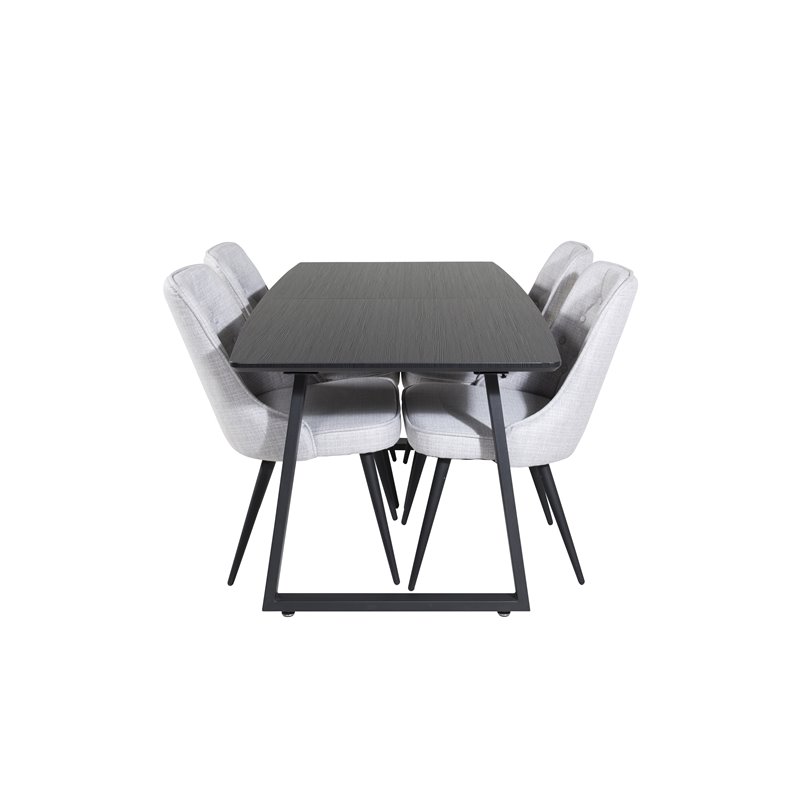 Inca Extentiontable - Black top / black Legs, Velvet Deluxe Dining Chair - Black Legs - Light Grey Fabric_4