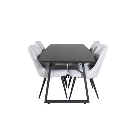Inca Extentiontable - Black top / black Legs, Velvet Deluxe Dining Chair - Black Legs - Light Grey Fabric_4