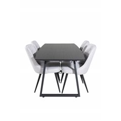 Inca Extentiontable - Black top / black Legs, Velvet Deluxe Dining Chair - Black Legs - Light Grey Fabric_4